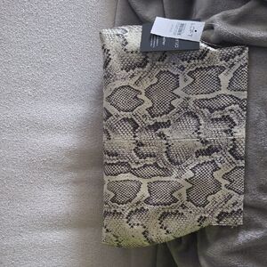 LOFT Snakeskin-Print Foldover Clutch in Beige and Black